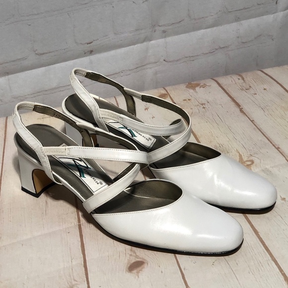 Ros Hommerson Pauly White Leather Round Toe Strappy Pumps Size 8.5M - Picture 1 of 16